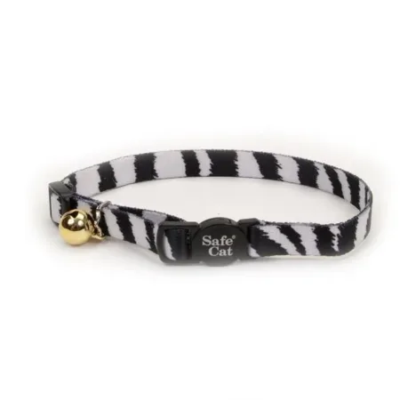Safe Cat Fashion Adjustable Breakaway Cat Collar Zebra Black; White 3-8 in x 8-12 in