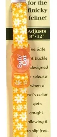 Safe Cat Fashion Adjustable Breakaway Cat Collar Daisy Yellow Yellow 3-8 in x 8-12 in