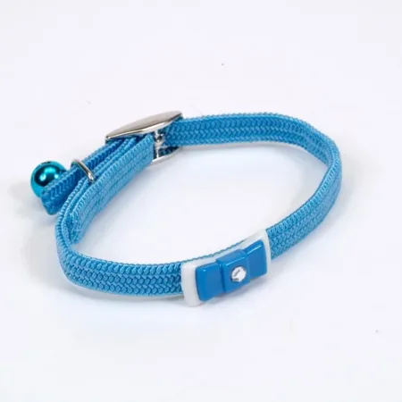 Lil Pals Elasticized Safety Kitten Collar with Jeweled Bow Light Blue 3-8 in x 8 in
