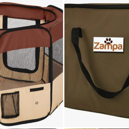 Portable Foldable Pet Playpen Exercise Pen Kennel Case Brown