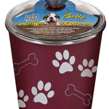 Loving Pets Treat Canister Paw Print and Bone Merlot