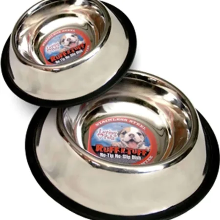 Loving Pets Traditional No-Tip Stainless Steel Dog Bowl Silver 64 Ounces