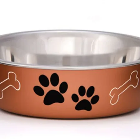 Loving Pets Metallic Dog Bowl Paw Print and Bone Copper Large