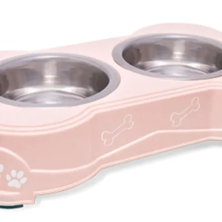 Loving Pets Double Diner Dog Bowl Paw Print and Bone Paparazzi Pink Medium