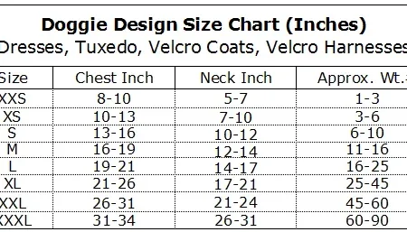 Doggie Design Size chart