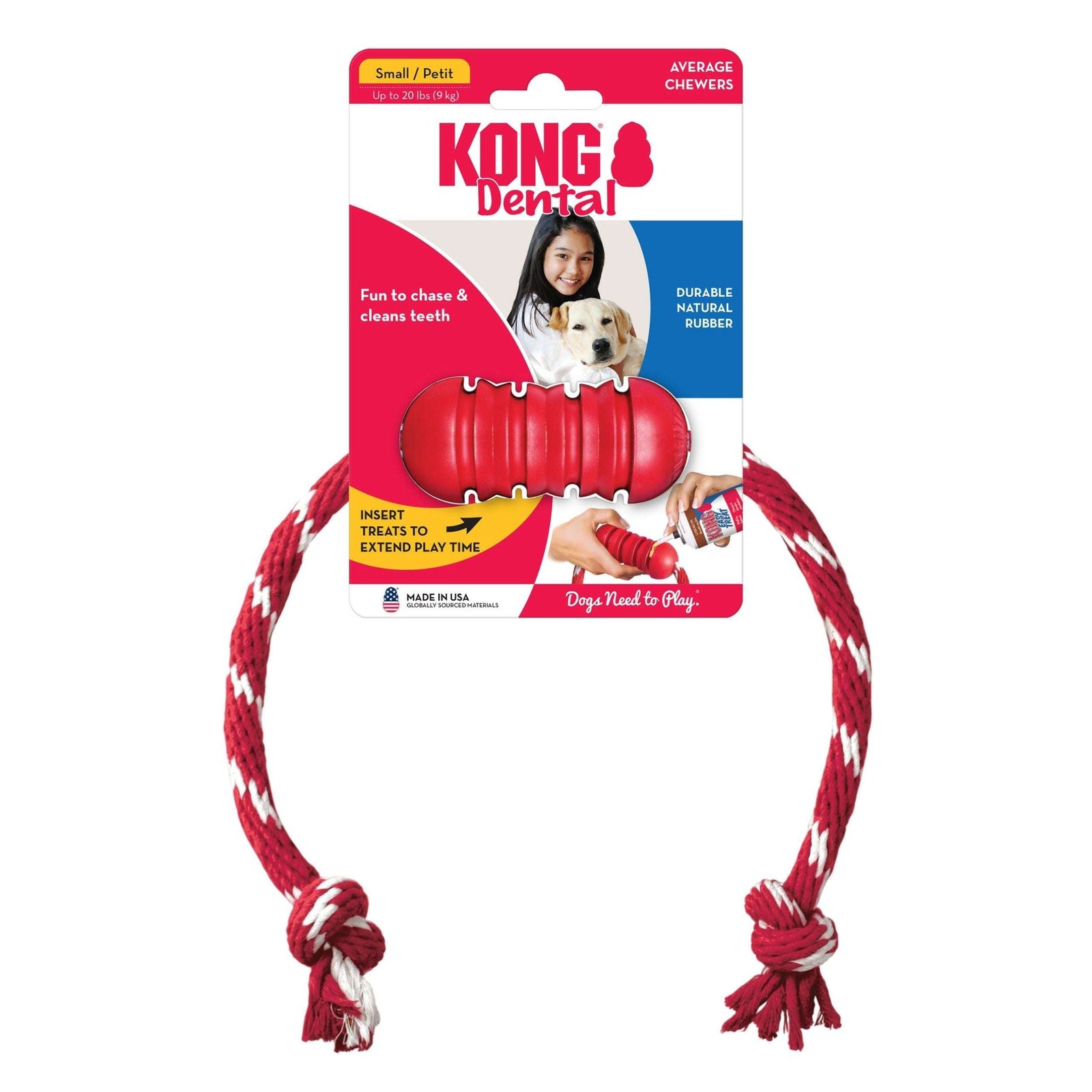 KONG Dental With Floss Rope Chew Toy 1ea/SM - Dex's Doghouse