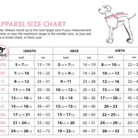Dogo Clothing Size Chart